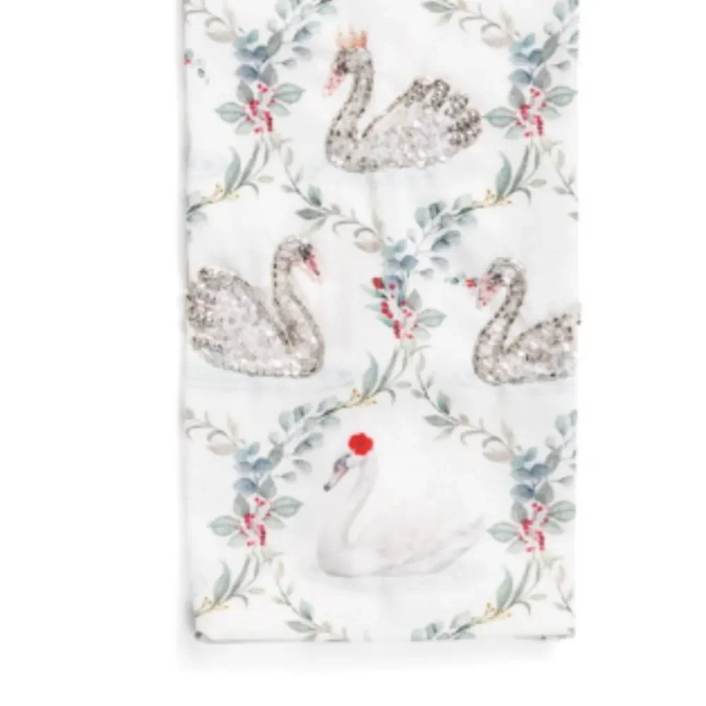 Sincerely Santa White Green Red Christmas Swans Canvas Wine Gift Bag